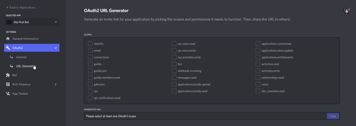 OAuth2 URL Generator OAuth2 URL Generator